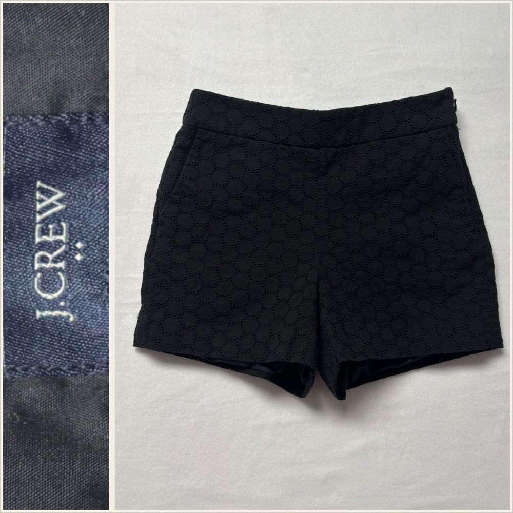 J. Crew Black Eyelet Brocade Shorts Womens‎ 6 High Rise Tailored